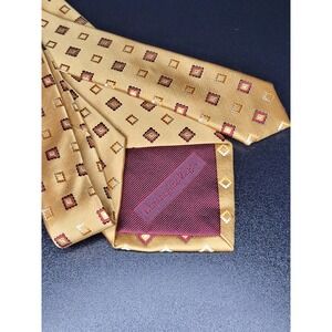 Ermenegildo Zegna Men's Necktie Gold Geometric Silk 3.75" x 58" Excellent